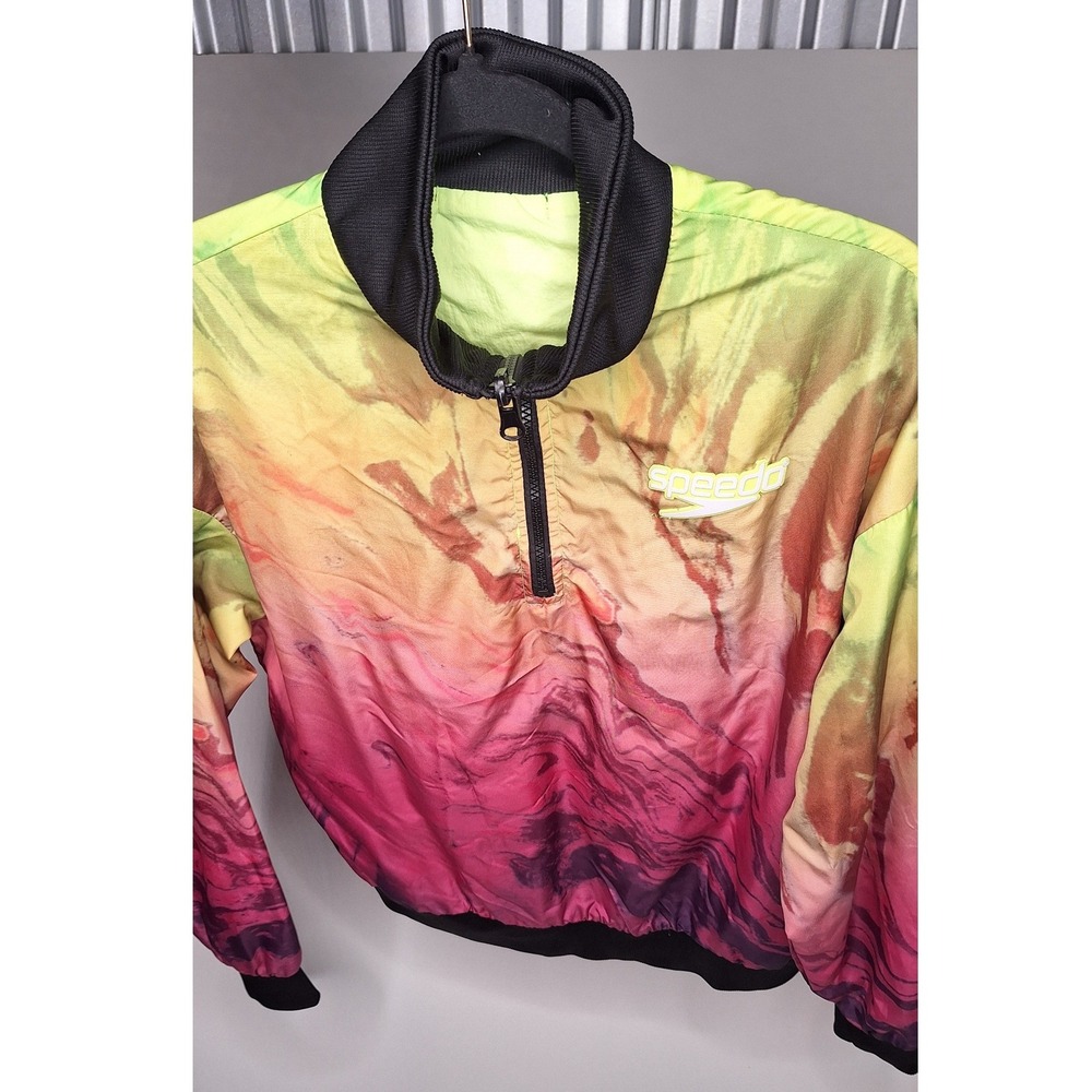 Speedo x Forever 21 Reversible Windbreaker Neon Green Marble Swirl Jacket Small - Picture 12 of 14
